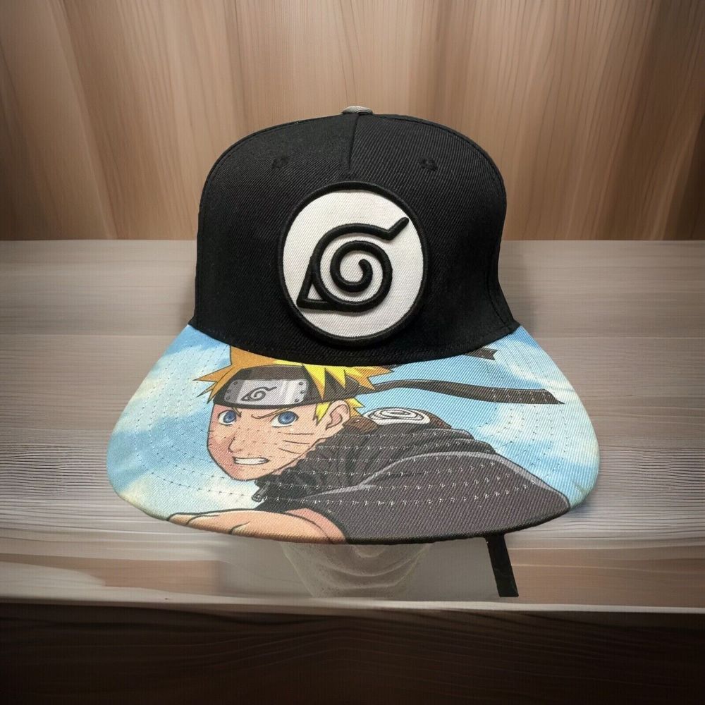 Naruto Shippuden Snapback Hat Cap Hidden Leaf Village Logo Viz Media Black OSFM